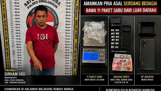Bawa 11 Paket Sabu dari Luar Daerah, Pria Asal Serdang Bedagai Dibekuk Polres Simalungun; Pemasok Masih Diburu