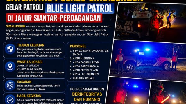 Cegah Balap Liar dan Begal, Satlantas Polres Simalungun Sisir Jalur Siantar–Perdagangan Lewat Blue Light Patrol