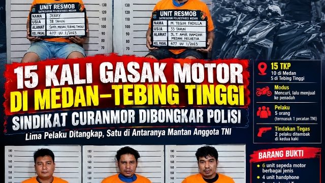 15 Kali Gasak Motor di Medan-Tebing Tinggi, Sindikat Curanmor Dibongkar Polisi