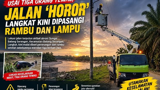 Usai Tiga Orang Tewas, Jalan ‘Horor’ Langkat Kini Dipasangi Rambu dan Lampu