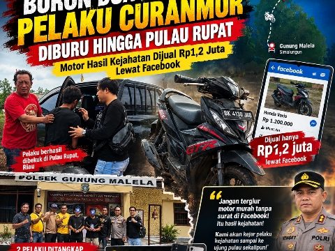 Buron Dua Bulan, Pelaku Curanmor Diburu hingga Pulau Rupat — Motor Hasil Kejahatan Dijual Rp1,2 Juta Lewat Facebook