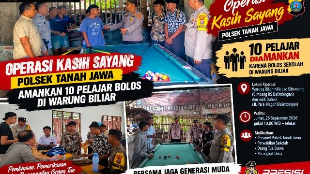 Operasi Kasih Sayang Polsek Tanah Jawa Amankan 10 Pelajar Bolos di Warung Biliar