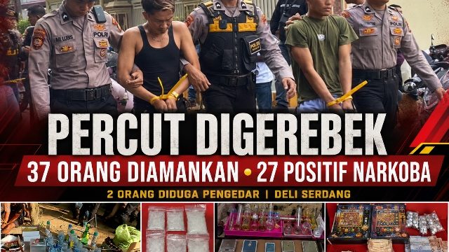 Polda Sumut Gerebek Lokasi Diduga Sarang Narkoba di Percut, 37 Orang Diamankan, 27 Positif Narkoba