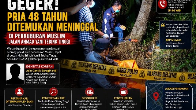 Geger! Pria 48 Tahun Ditemukan Meninggal di Perkuburan Muslim Jalan Ahmad Yani Tebing Tinggi