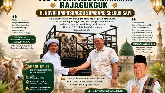 Dukung Haul ke-17 TGB Syekh Abdurrahman Rajagukguk, H. Novri Ompusunggu Sumbang Seekor Sapi