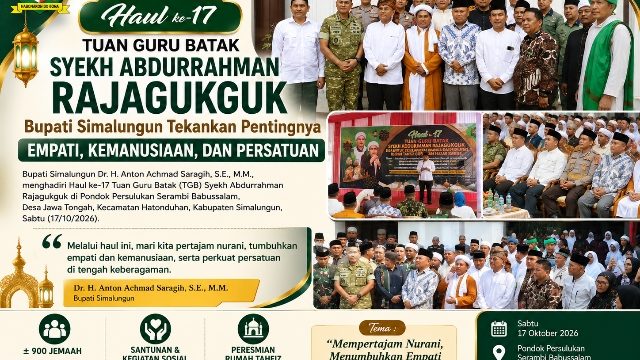 Hadiri Haul ke-17 TGB Syekh Abdurrahman Rajagukguk, Bupati Simalungun Tekankan Pentingnya Empati, Kemanusiaan, dan Persatuan